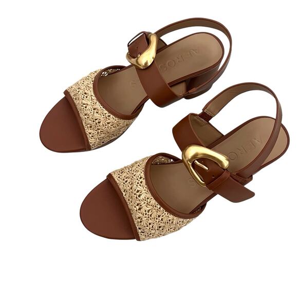 Aerosole Chamber Platform Block Heel Sandal Sz 10 brown Raffia Boho Chic Retro - Picture 6 of 11